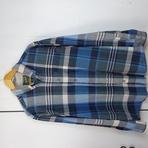 Woolrich Men's Blue Plaid Organic Cotton Pocket Button Down Shirt Preppy Sz.L
